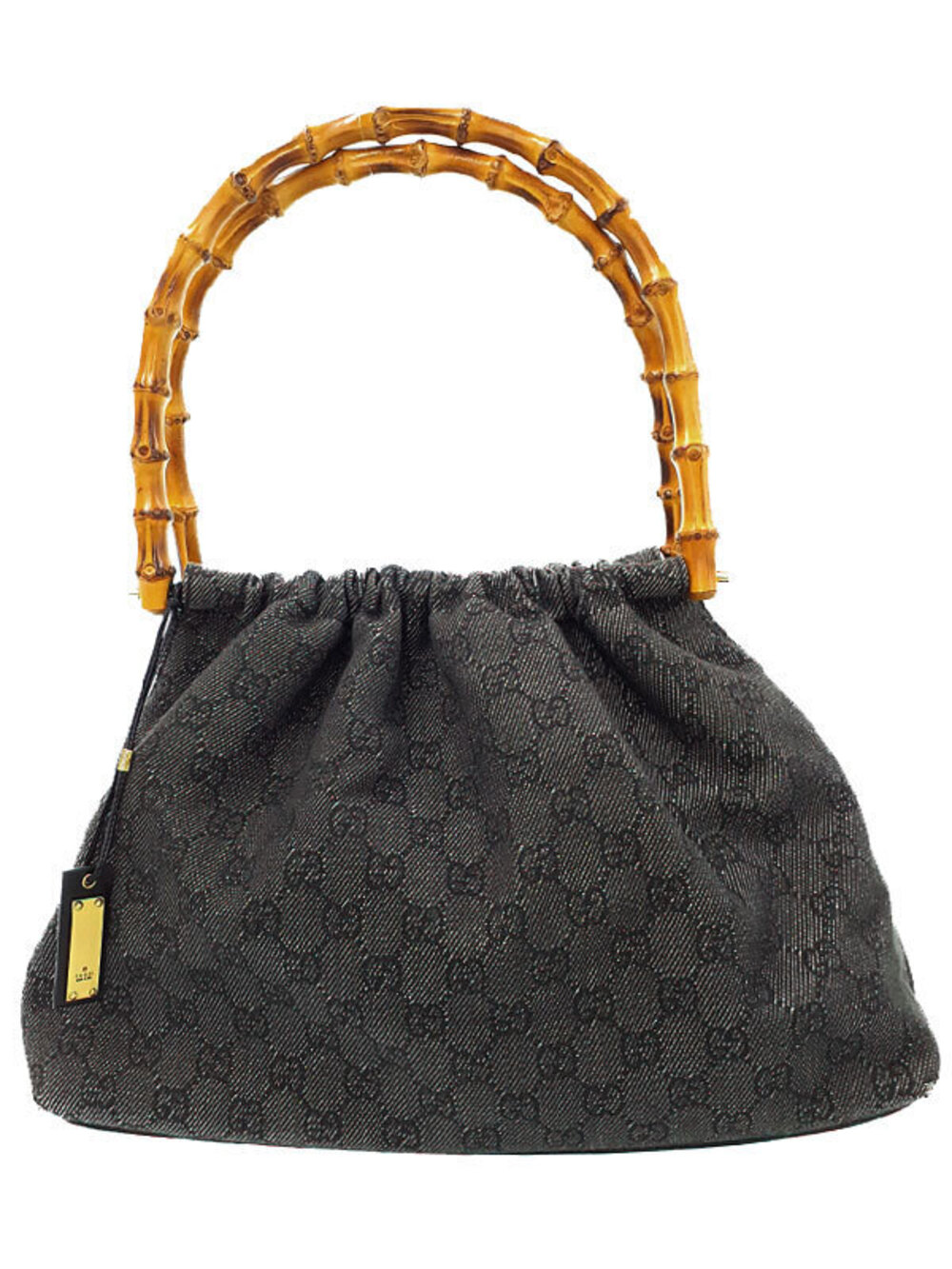 Gucci GG denim bamboo handle bag black anthracite dual bamboo top